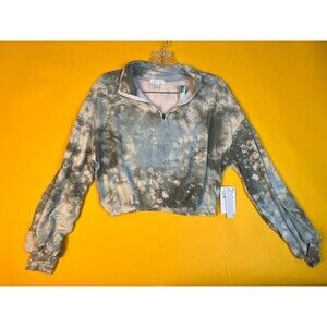 Abound Half Zip Cropped Sweatshirt Womens XS Blue Tie Dye Raglan Sleeve NWT